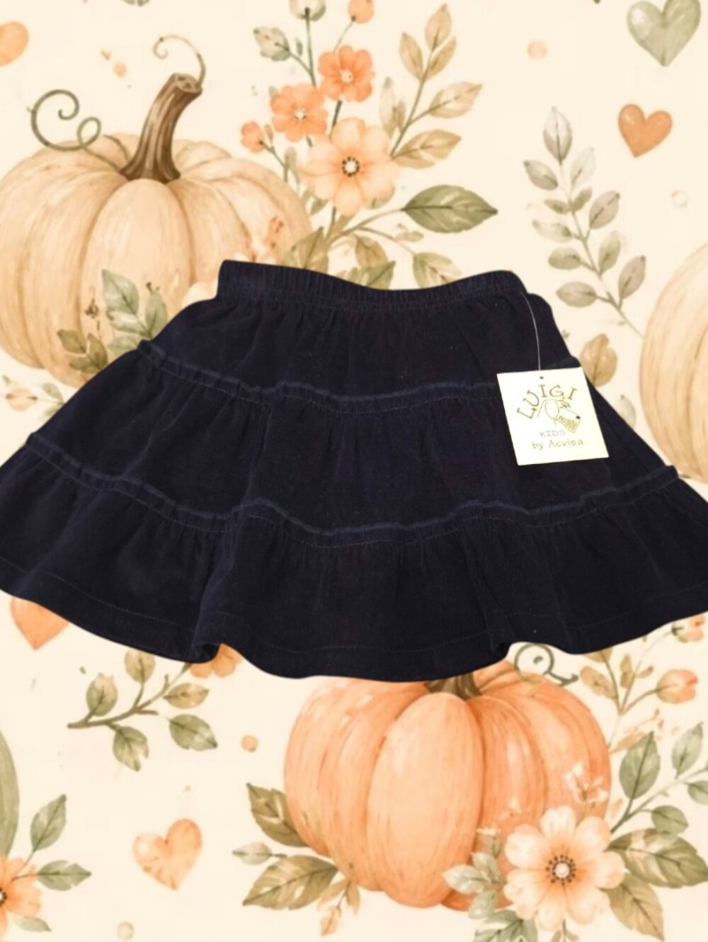 Luigi Kids By Acvisa Girl's Navy Corduroy Tiered Pull-on Skirt